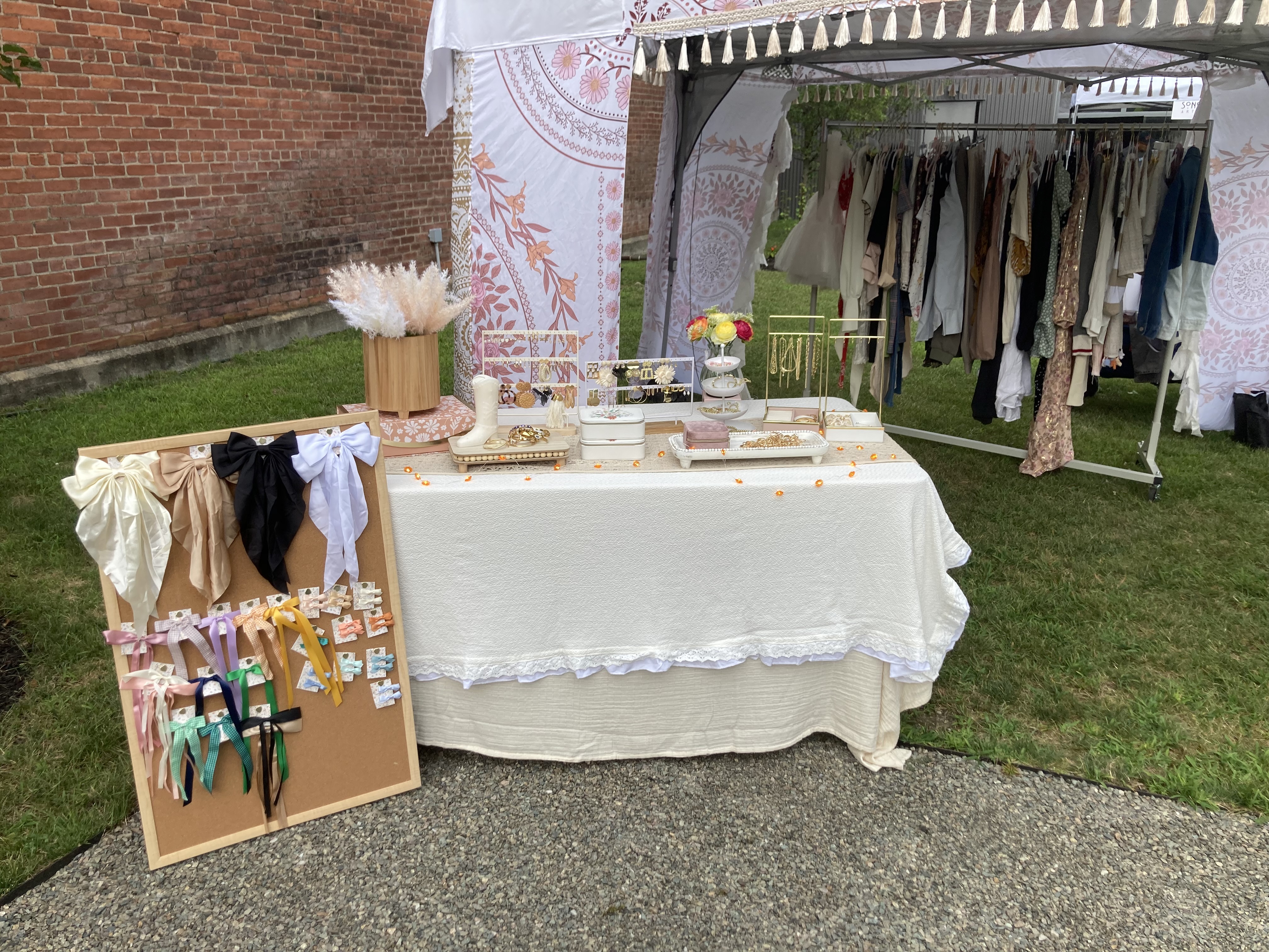 Outdoor booth with accessories and apparel