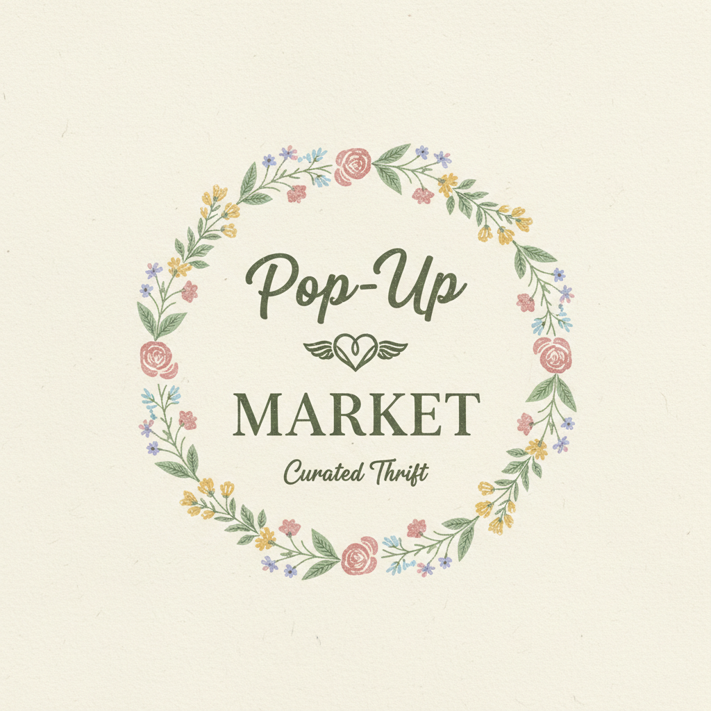 Pop-Up-Market logo with floral wreath reading Pop-Up Market