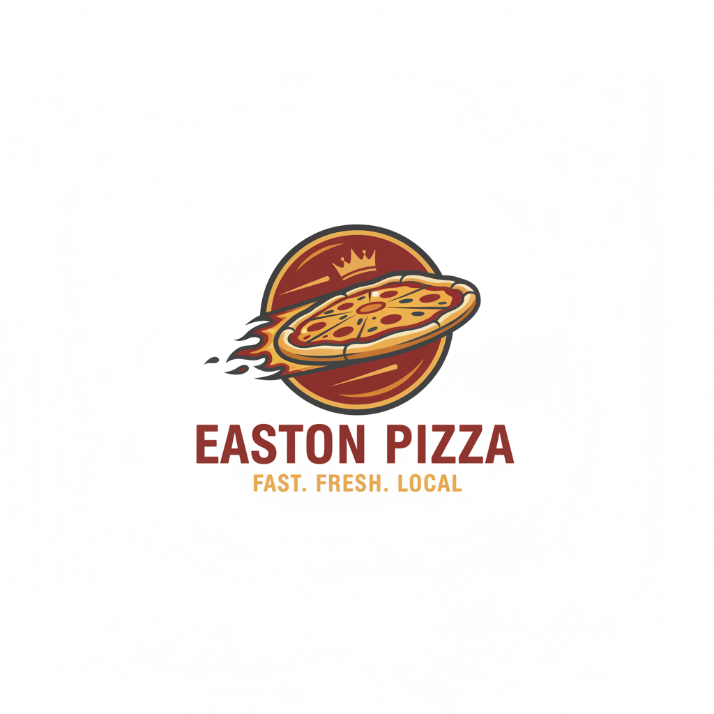 Easton Pizza logo - flying pizza slice with crown