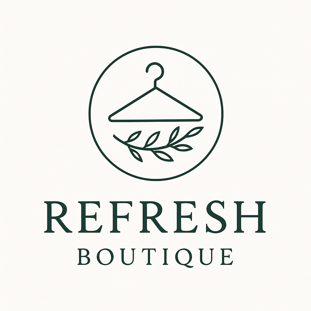 Refresh Boutique logo featuring a hanger and leafy branch